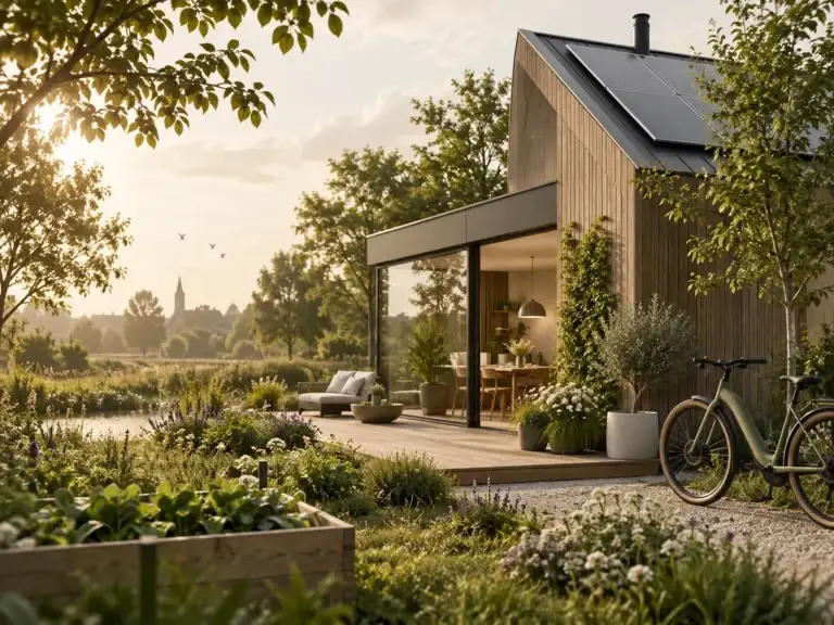 Milieulinks toont duurzaam wonen met zonnepanelen, groen en milieubewuste oplossingen.