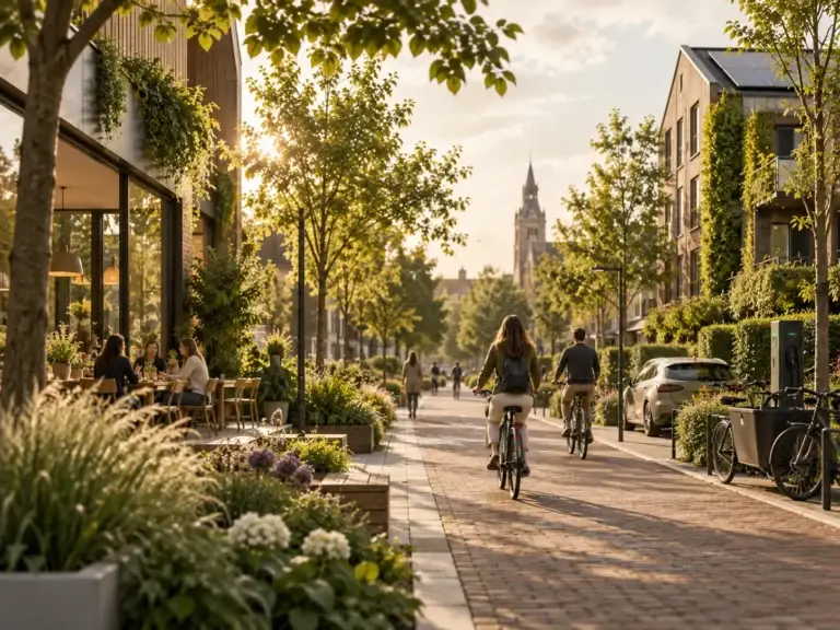Milieulinks laat duurzame mobiliteit zien met fietsen, groen en een milieuvriendelijke leefomgeving.