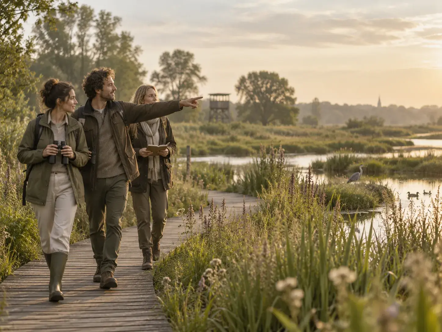 Over ons van Milieulinks toont mensen in een natuurlijke omgeving die inspiratie opdoen over milieu en duurzaamheid.