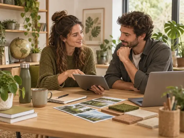 Faq van Milieulinks toont een gesprek over milieu, duurzaamheid en groene informatie in een natuurlijke werkomgeving.
